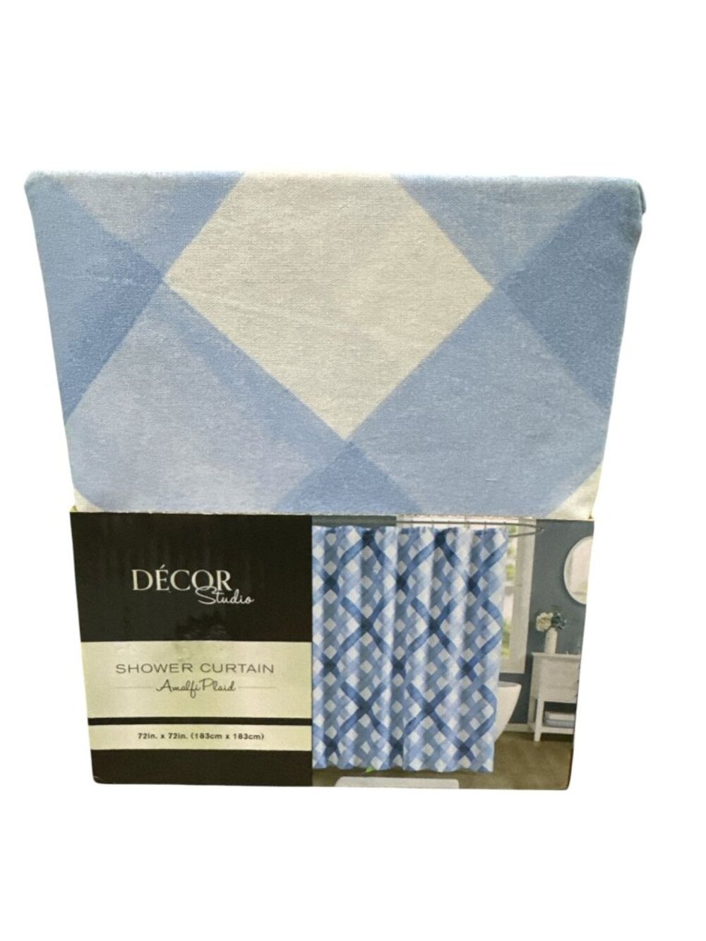 Décor Studio Amalfi Plaid Shower Curtain Blue & White 72"x72" Polyester/Cotton B - Picture 4 of 4